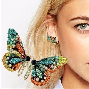 Crystal pave butterfly stud earrings